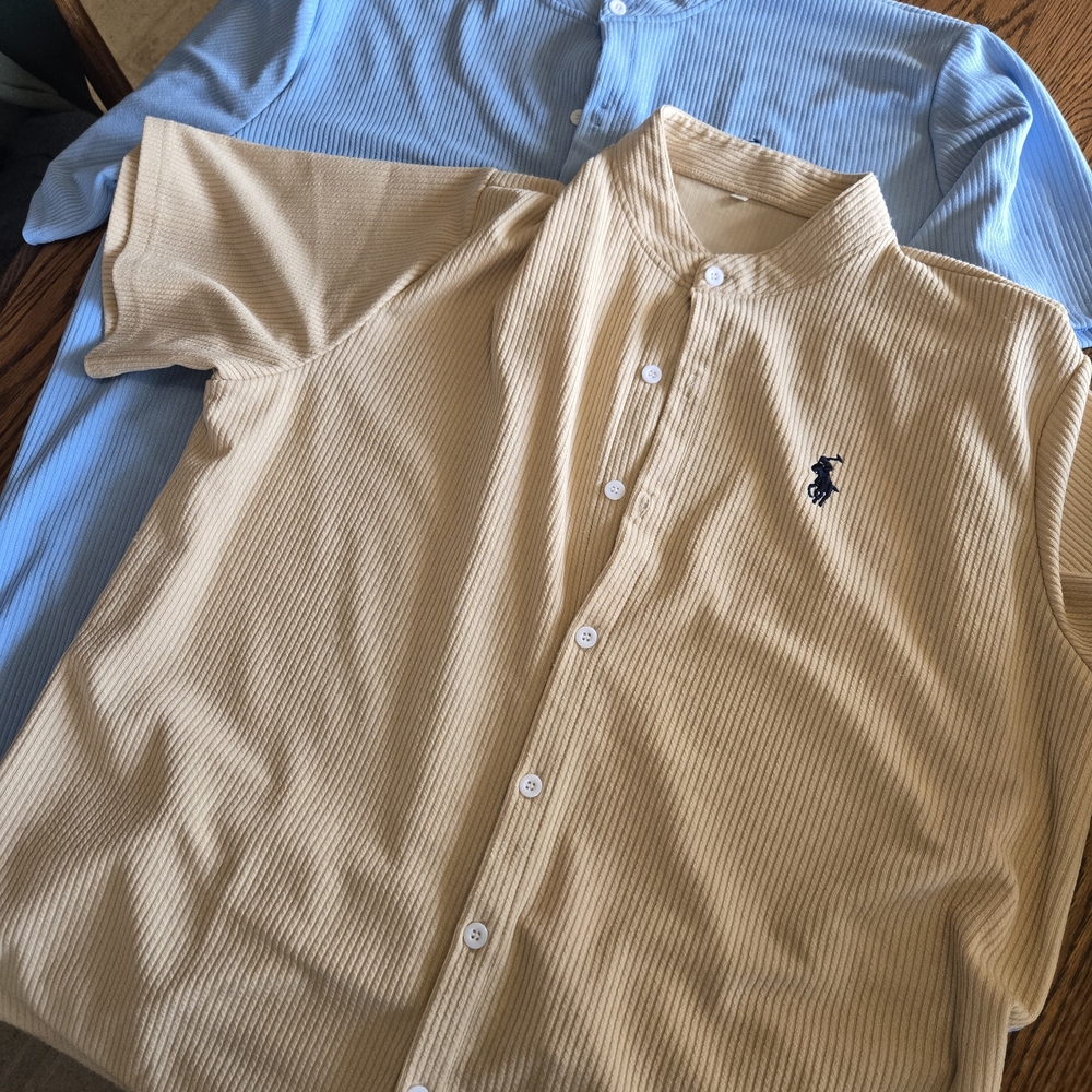 Men's Beige and Blue Striped Shirt